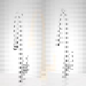 Single Handle Pull Down Kitchen Faucet in Stainless Steel